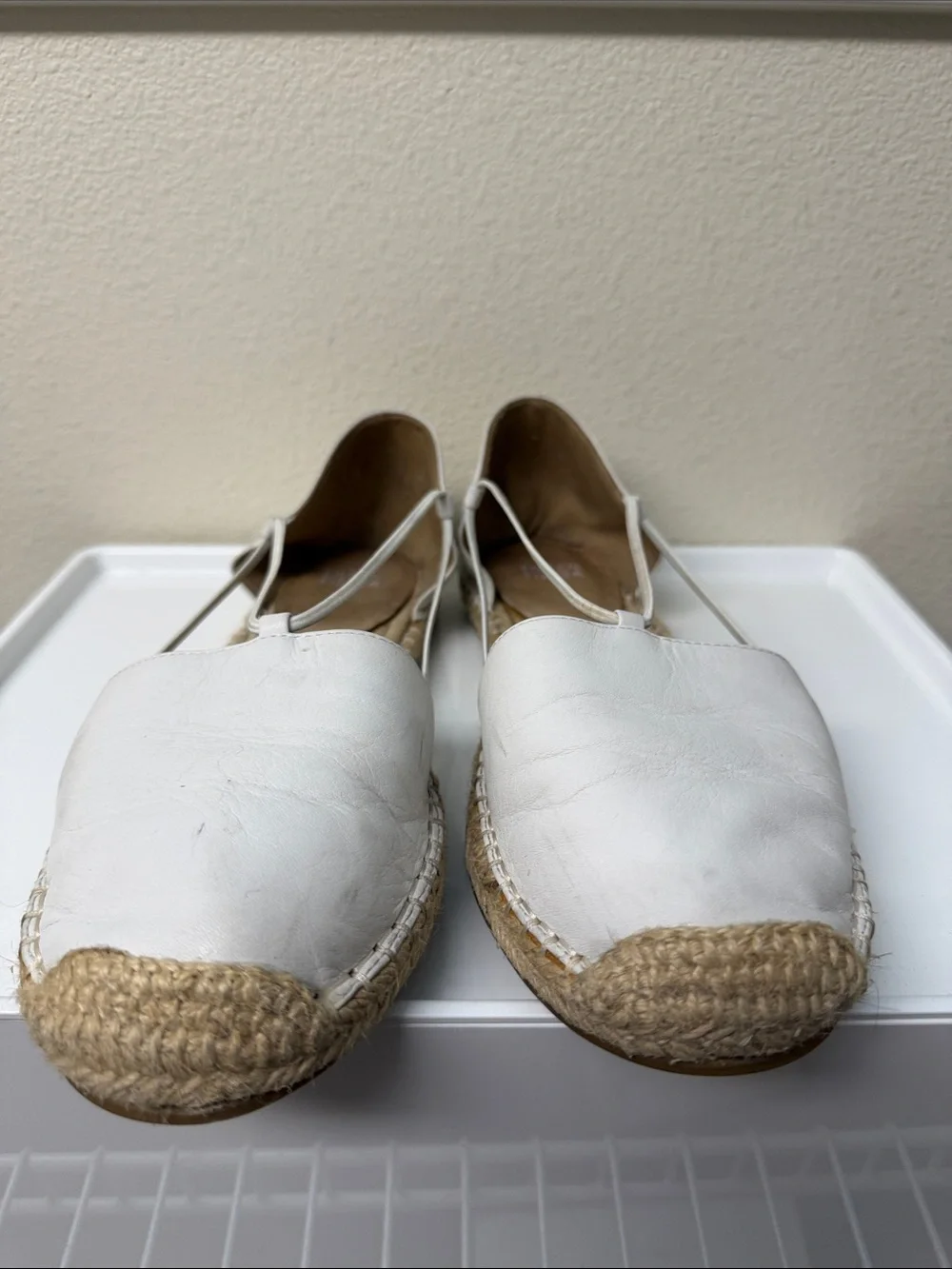 Eileen Fisher Creme White Leather Espadrille Flats with Elastic Straps Sz 9